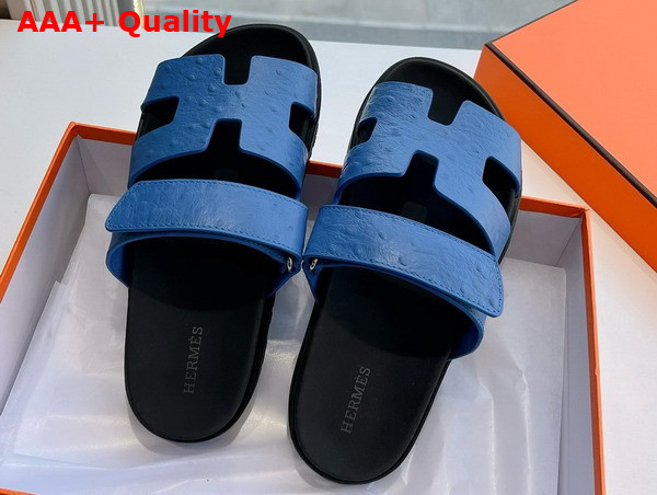 Hermes Chypre Sandal in Blue Ostrich Leather Replica