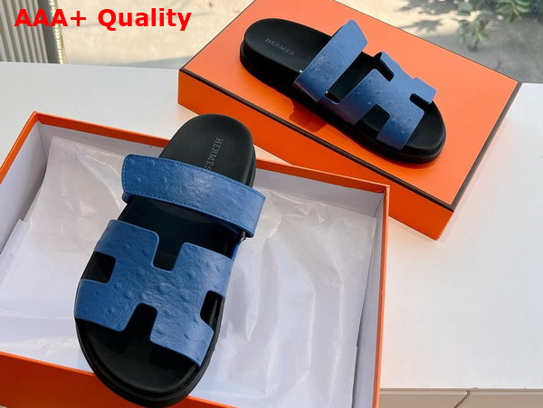 Hermes Chypre Sandal in Blue Ostrich Leather Replica