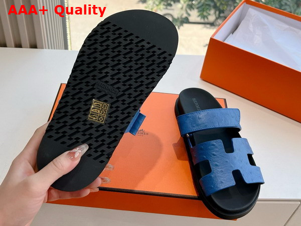 Hermes Chypre Sandal in Blue Ostrich Leather Replica