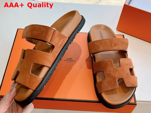 Hermes Chypre Sandal in Brun Fume Suede Goatskin Replica