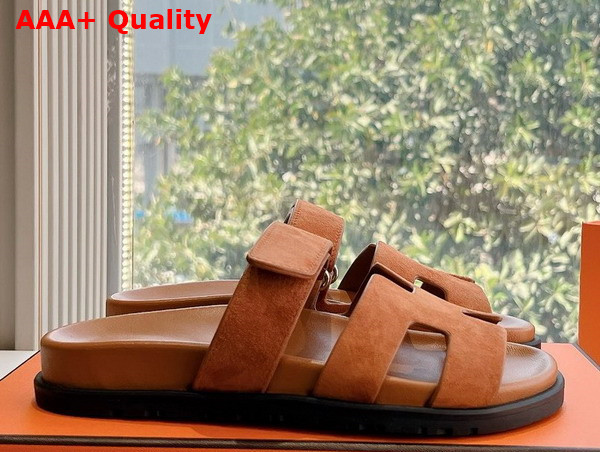 Hermes Chypre Sandal in Brun Fume Suede Goatskin Replica