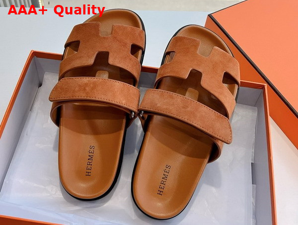 Hermes Chypre Sandal in Brun Fume Suede Goatskin Replica