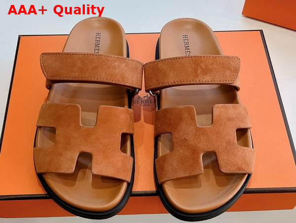 Hermes Chypre Sandal in Brun Fume Suede Goatskin Replica