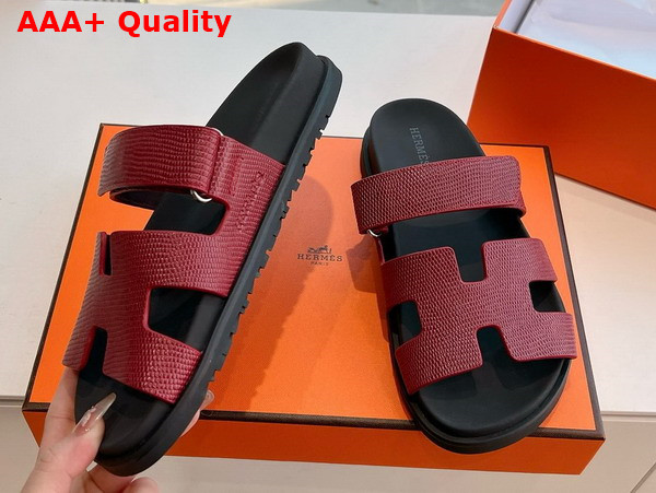 Hermes Chypre Sandal in Burgundy Lizard Leather Replica