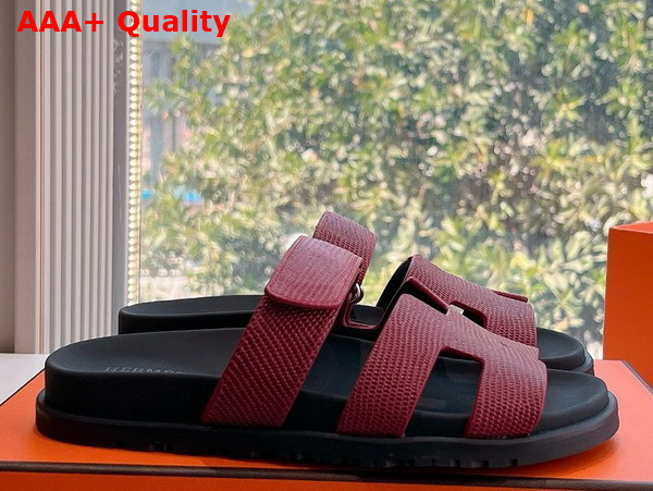 Hermes Chypre Sandal in Burgundy Lizard Leather Replica