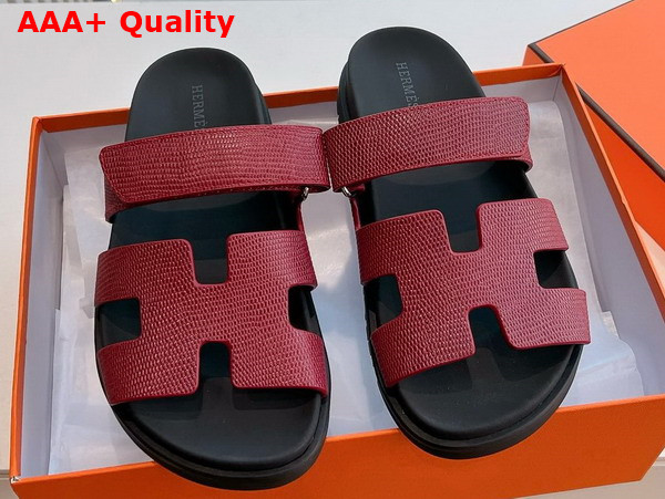 Hermes Chypre Sandal in Burgundy Lizard Leather Replica