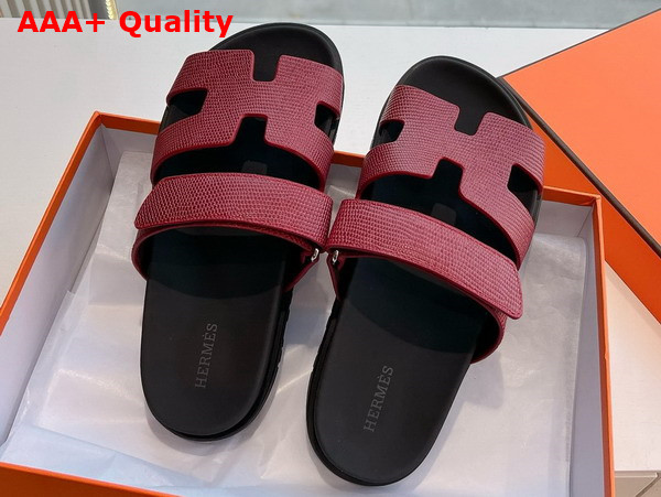 Hermes Chypre Sandal in Burgundy Lizard Leather Replica