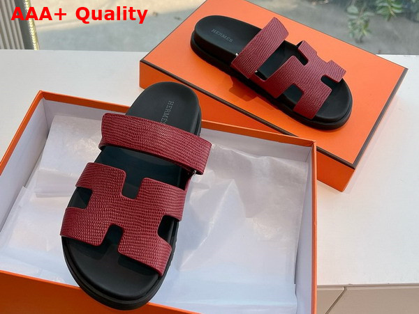 Hermes Chypre Sandal in Burgundy Lizard Leather Replica