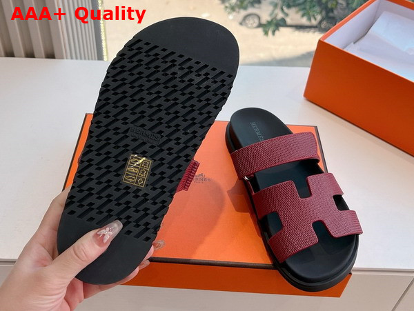 Hermes Chypre Sandal in Burgundy Lizard Leather Replica