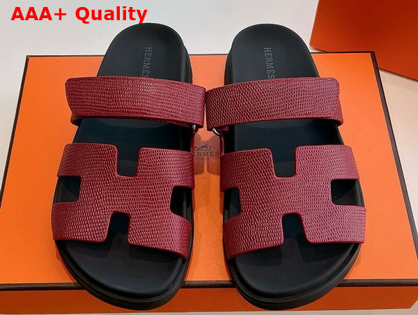 Hermes Chypre Sandal in Burgundy Lizard Leather Replica