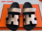 Hermes Chypre Sandal in Champagne Metallic Calfskin Replica