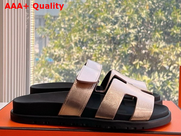 Hermes Chypre Sandal in Champagne Metallic Calfskin Replica