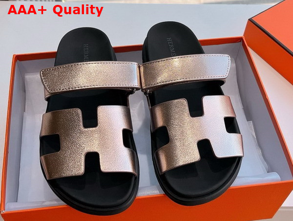 Hermes Chypre Sandal in Champagne Metallic Calfskin Replica