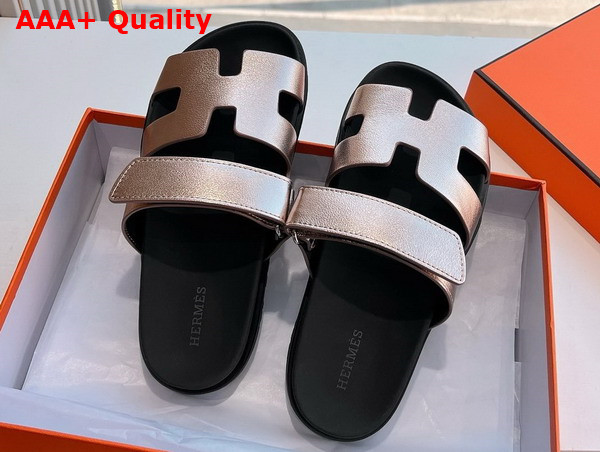 Hermes Chypre Sandal in Champagne Metallic Calfskin Replica