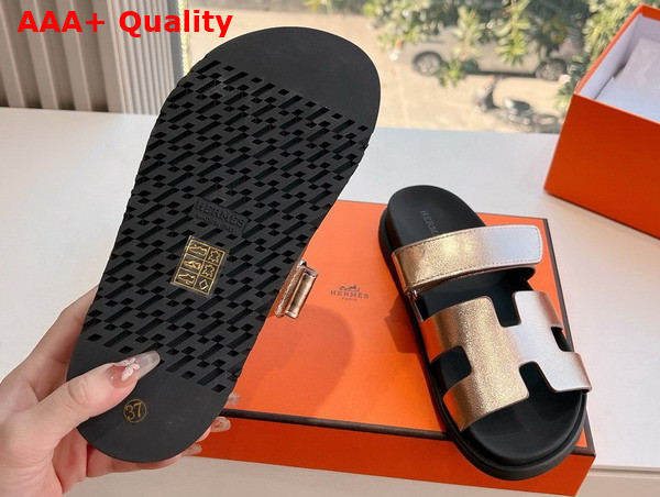 Hermes Chypre Sandal in Champagne Metallic Calfskin Replica