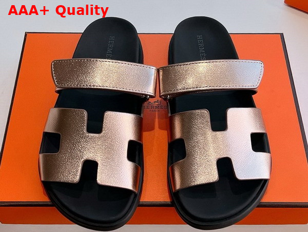 Hermes Chypre Sandal in Champagne Metallic Calfskin Replica