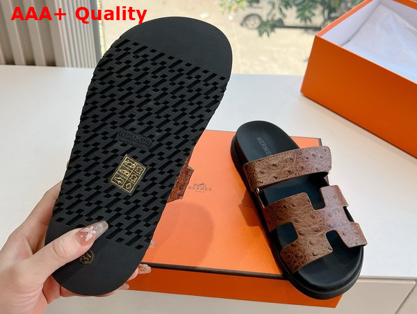 Hermes Chypre Sandal in Chocolate Ostrich Leather Replica