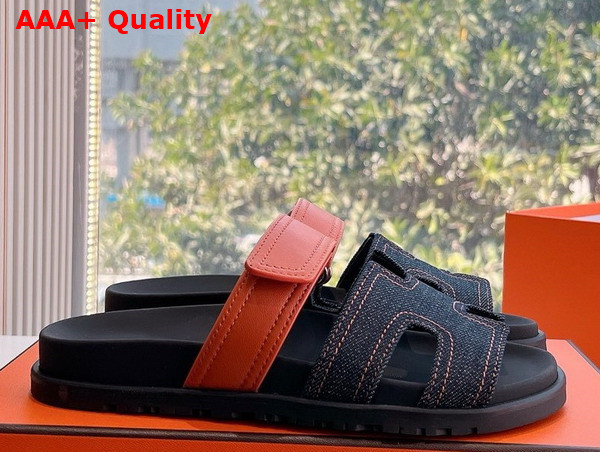 Hermes Chypre Sandal in Denim and Calfskin Replica
