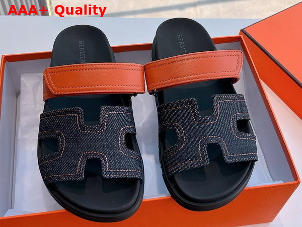 Hermes Chypre Sandal in Denim and Calfskin Replica