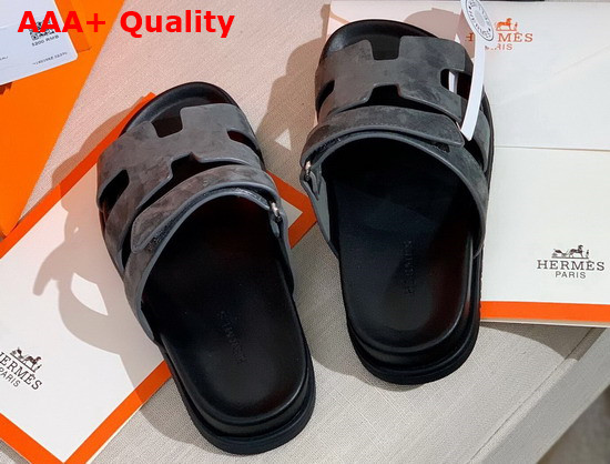 Hermes Chypre Sandal in Gray Suede Calfskin Replica