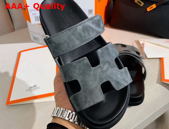 Hermes Chypre Sandal in Gray Suede Calfskin Replica