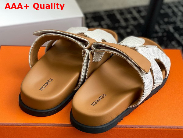 Hermes Chypre Sandal in H Canvas and Calfskin Prunoir Naturel Replica
