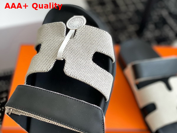 Hermes Chypre Sandal in H Canvas and Calfskin Prunoir Noir Replica