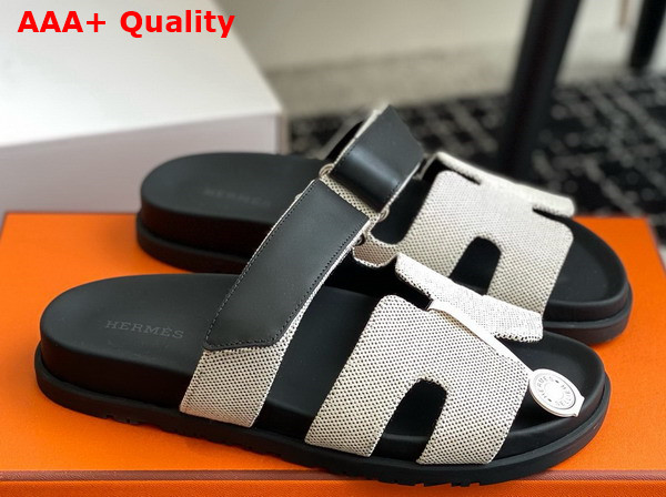 Hermes Chypre Sandal in H Canvas and Calfskin Prunoir Noir Replica