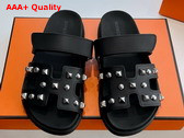 Hermes Chypre Sandal in Noir Calfskin with Medor Studs Replica