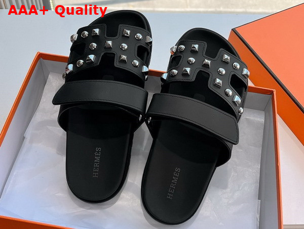 Hermes Chypre Sandal in Noir Calfskin with Medor Studs Replica