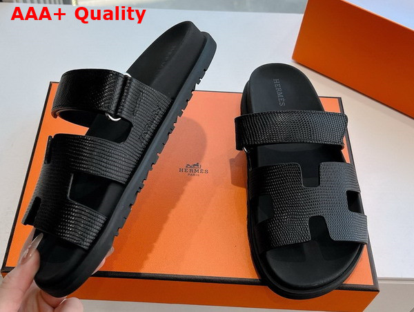 Hermes Chypre Sandal in Noir Lizard Leather Replica