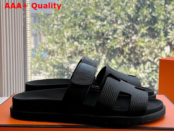 Hermes Chypre Sandal in Noir Lizard Leather Replica