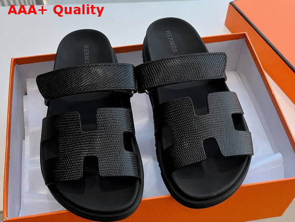 Hermes Chypre Sandal in Noir Lizard Leather Replica