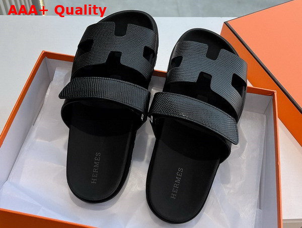 Hermes Chypre Sandal in Noir Lizard Leather Replica