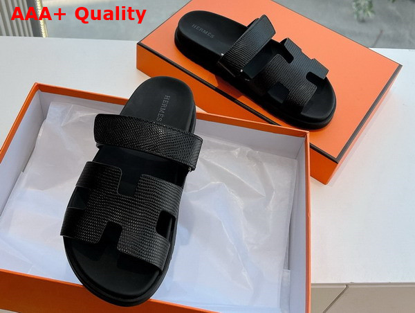 Hermes Chypre Sandal in Noir Lizard Leather Replica