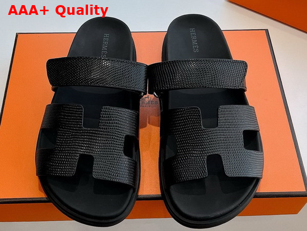 Hermes Chypre Sandal in Noir Lizard Leather Replica