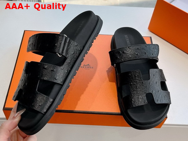 Hermes Chypre Sandal in Noir Ostrich Leather Replica