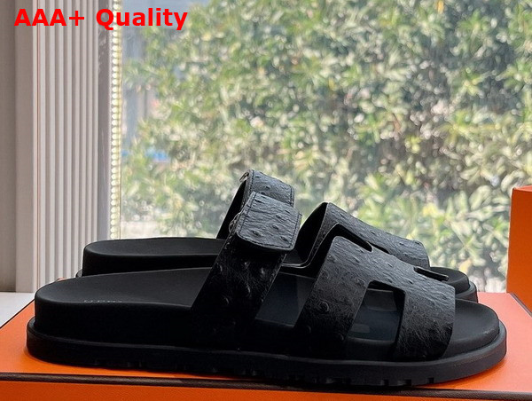 Hermes Chypre Sandal in Noir Ostrich Leather Replica