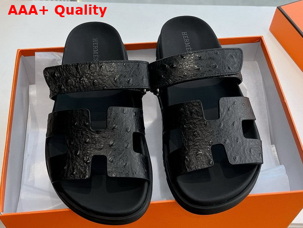 Hermes Chypre Sandal in Noir Ostrich Leather Replica