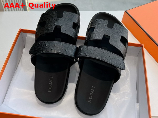 Hermes Chypre Sandal in Noir Ostrich Leather Replica