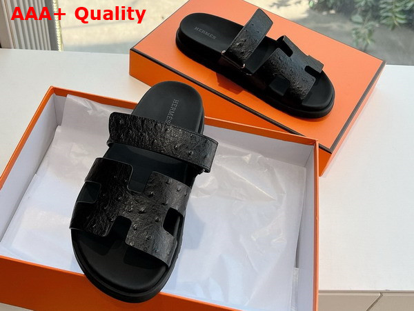Hermes Chypre Sandal in Noir Ostrich Leather Replica
