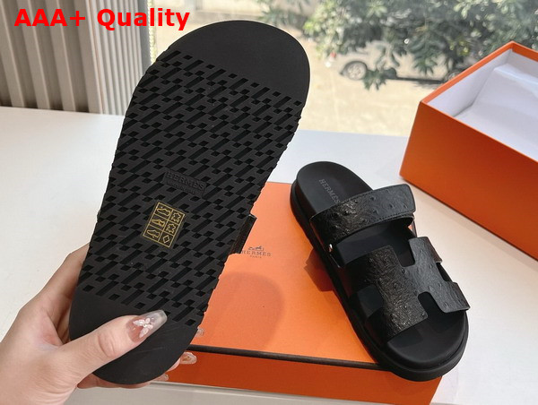Hermes Chypre Sandal in Noir Ostrich Leather Replica