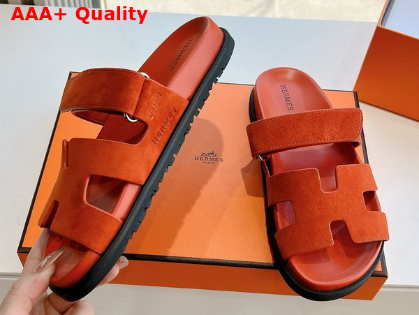 Hermes Chypre Sandal in Orange Suede Goatskin Replica