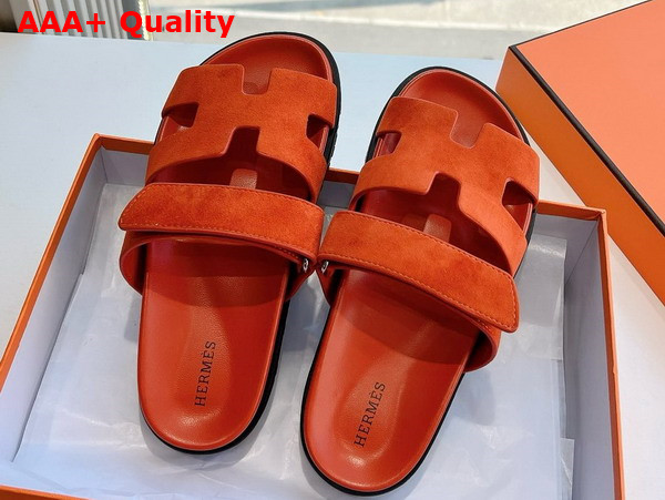 Hermes Chypre Sandal in Orange Suede Goatskin Replica