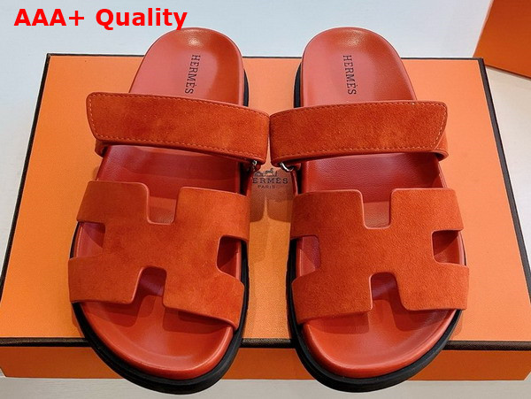 Hermes Chypre Sandal in Orange Suede Goatskin Replica