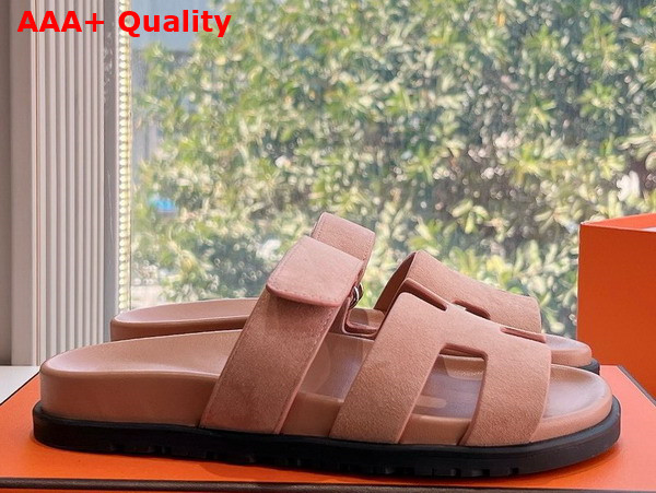 Hermes Chypre Sandal in Pink Suede Goatskin Replica