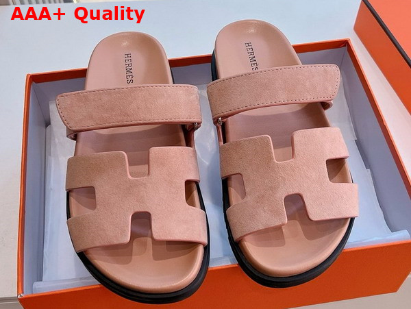 Hermes Chypre Sandal in Pink Suede Goatskin Replica