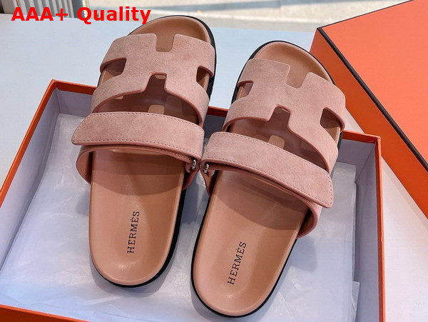 Hermes Chypre Sandal in Pink Suede Goatskin Replica