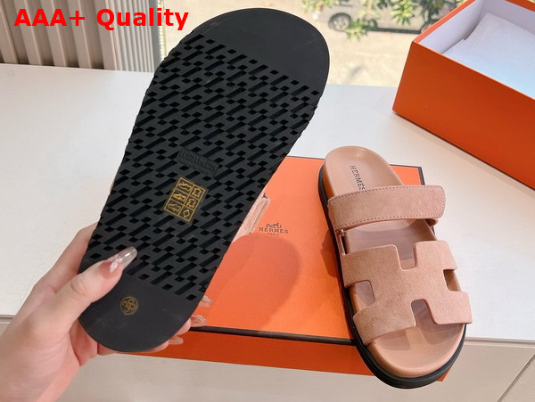 Hermes Chypre Sandal in Pink Suede Goatskin Replica