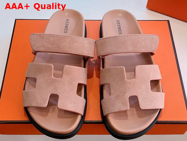Hermes Chypre Sandal in Pink Suede Goatskin Replica